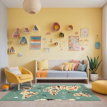 Kadife Çocuk Odası Halısı 120x180 | Kaymaz Pamuk Taban Yıkanabilir