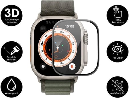 Apple Watch Ultra 49 MM Cam Ekran Koruyucu Otomatik Kolay Uygulama Aparatlı Hizalamalı Tam Kaplayan 49MM EKRAN KORUYUCU Apple WATCH ULTRA 2