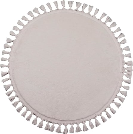 evilla Modern Dekoratif Yuvarlak Puffy Peluş Ponpon Saçaklı Salon Oturma Odası Halısı Krem 120 x 120