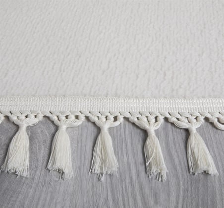 evilla Modern Dekoratif Yuvarlak Puffy Peluş Ponpon Saçaklı Salon Oturma Odası Halısı Krem 120 x 120