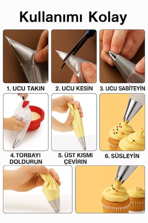 50 Adet Tek Kullanımlık Krema Sıkma Torbası - Profesyonel Pasta ve Tatlı Süsleme İçin Dayanıklı Glazür Torbaları