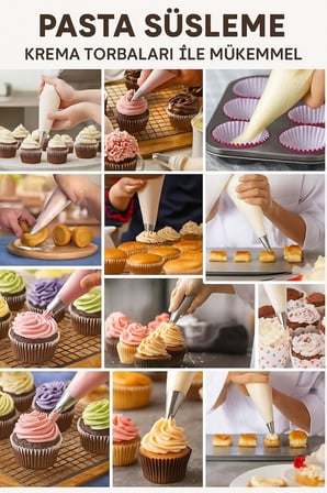50 Adet Tek Kullanımlık Krema Sıkma Torbası - Profesyonel Pasta ve Tatlı Süsleme İçin Dayanıklı Glazür Torbaları