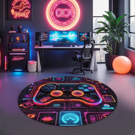 Kadife Oyuncu Odası Halısı Kaymaz Pamuk Tabanlı Yıkanabilir Antibakteriyel Yuvarlak Gamer, Gaming Halısı 100x100