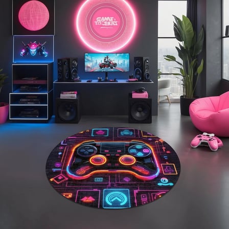 Kadife Oyuncu Odası Halısı Kaymaz Pamuk Tabanlı Yıkanabilir Antibakteriyel Yuvarlak Gamer, Gaming Halısı 160x160