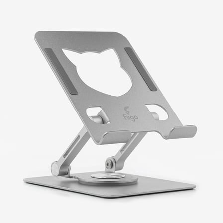 360 Derece Dönebilen Tablet ve Telefon Standı Kedi Figürlü Metal Silver