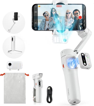 iSteady V3 Gimbal akıllı telefon, yükseltilmiş 3 eksenli gimbal stabilizatör, manyetik AI izleyici, çıkarılabilir kontrolör, entegre genişletilmiş direk ve tripod, canlı yayın için katlanabilir