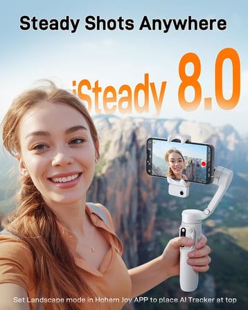 iSteady V3 Gimbal akıllı telefon, yükseltilmiş 3 eksenli gimbal stabilizatör, manyetik AI izleyici, çıkarılabilir kontrolör, entegre genişletilmiş direk ve tripod, canlı yayın için katlanabilir