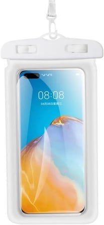 Su Geçirmez Hava Yastıklı Askılı Telefon Koruma Deniz Havuz Banyo Dokunmatik Kılıf Beyaz