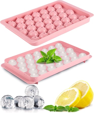 Küre Buz Kalıbı 33 Adet Buz - Yuvarlak buz kalıbı, Shot Bardağı Buz Kalıbı, Bardak Buz Kalıbı, Buz Kabı, Buzluk Kabı (1, Pembe, 33 PCS)