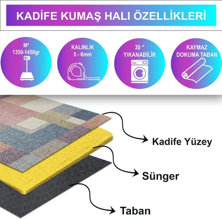 Dizayn Anika Desenli Kadife Pamuk Tabanlı Yıkanabilen Kaydırmaz Antibakteriyel Salon Halısı 120X180