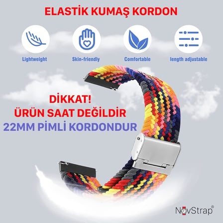 Huawei Watch GT5 46mm Pro, GT4, GT3, GT2 ile Uyumlu Kordon (22mm) Esnek Kumaş Kayış Turuncu-Siyah