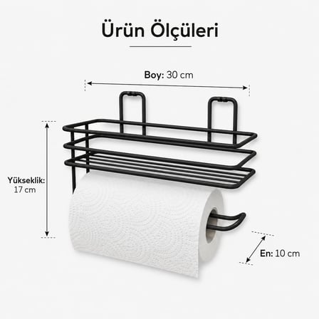 Banyo Yapışkanlı Siyah Raflı Solo Havlu Askısı, Delmeden Montaj Banyo ve Mutfak Duvar Tipi Havluluk Organizer