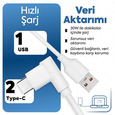 Type-C ile Uyumlu iPhone ve Samsung ile Uyumlu Hızlı Şarj ve Data Kablosu 200 cm L Tipi Gaming (Siyah)