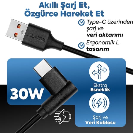 Type-C ile Uyumlu iPhone ve Samsung ile Uyumlu Hızlı Şarj ve Data Kablosu 200 cm L Tipi Gaming (Siyah)