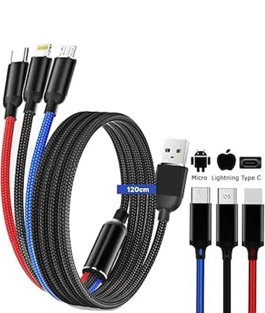 Şarj ve Data Aktarım Kablosu, 60W - 3A USB A, Type C (Usb c), Micro USB, Lightning Uyumlu 3 ü 1 Arada Çoklu Kablo