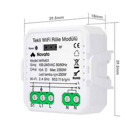 Tuya Uyumlu Tekli Wifi Akıllı Anahtar (10A - 220V Röle) - Tek Çıkışlı, Anahtar Girişli, Google Asistan, Alexa Destekli Switch