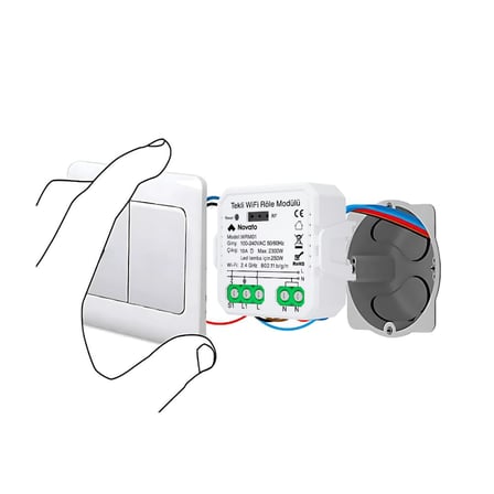 Tuya Uyumlu Tekli Wifi Akıllı Anahtar (10A - 220V Röle) - Tek Çıkışlı, Anahtar Girişli, Google Asistan, Alexa Destekli Switch