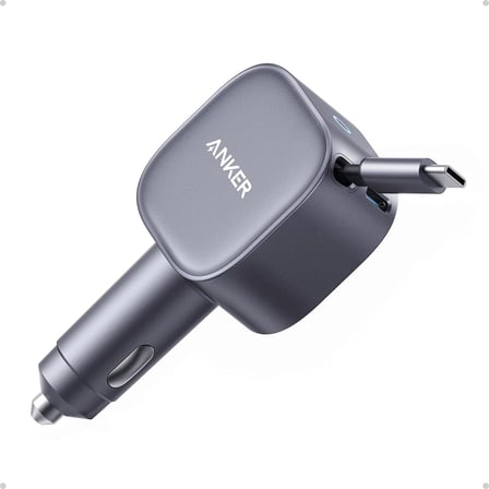 Nano USB-C Araç Şarj Cihazı, 75W, Ultra Kompakt Type-C Hızlı Şarj Cihazı, Entegre Geri Çekilebilir Kablo, Gri - A2738