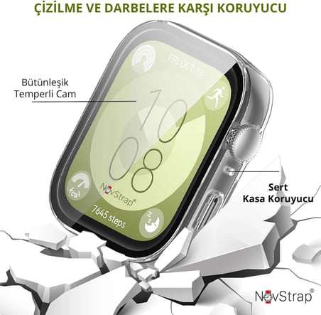 Huawei Watch Fit 3 ile Uyumlu Ekran Koruyucu Temperli Cam Kasa Koruyucu Kılıf Sert Pc GÜMÜŞ