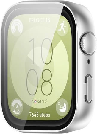 Huawei Watch Fit 3 ile Uyumlu Ekran Koruyucu Temperli Cam Kasa Koruyucu Kılıf Sert Pc GÜMÜŞ