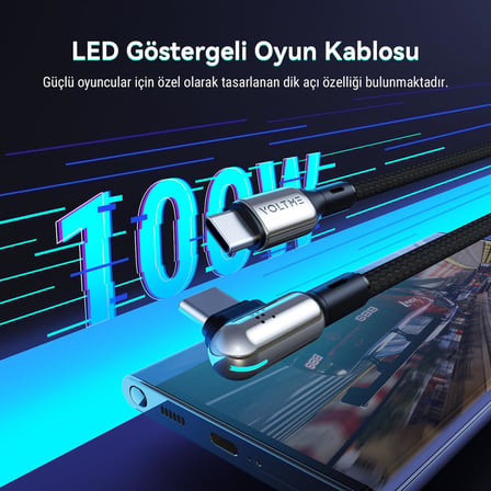 100W Type-C Şarj Kablosu 1.2M 5A-Siyah