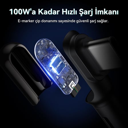 100W Type-C Şarj Kablosu 1.2M 5A-Siyah