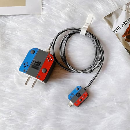 18w-20w Şarj Adaptörü ile Uyumlu Nintendo Switch Tasarımlı Şarj Başlığı ve Şarj Kablo Koruyucu Set – Renkli