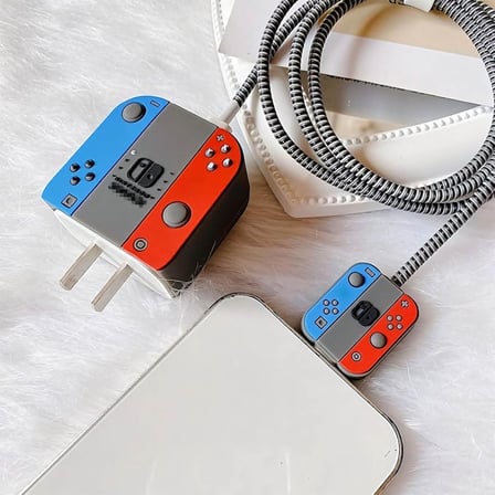 18w-20w Şarj Adaptörü ile Uyumlu Nintendo Switch Tasarımlı Şarj Başlığı ve Şarj Kablo Koruyucu Set – Renkli