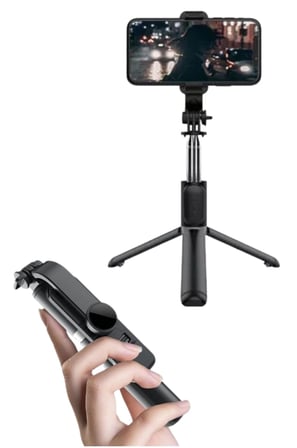 Masaüstü Tripod Olabilen Telefon Tutuculu Kablosuz Kumandalı Selfie Çubuğu