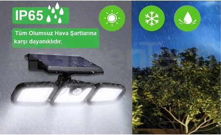 Solar Duvar Lambası Hareket Sensörlü 74 SMD LED, Siyah, GT-SL07