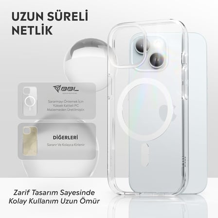 iPhone 14 Plus İçin Kılıf Magsafe İle Uyumlu Şeffaf Sert Kristal Mika Sararmaz Telefon Kılıfı