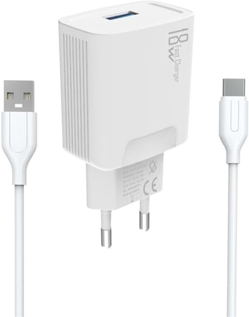 18W Qualcomm 3.0 Şarj Başlığı + 1m Type-C Kablo KDR-40T (18w+Type-C Kablolu)
