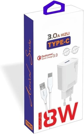 18W Qualcomm 3.0 Şarj Başlığı + 1m Type-C Kablo KDR-40T (18w+Type-C Kablolu)
