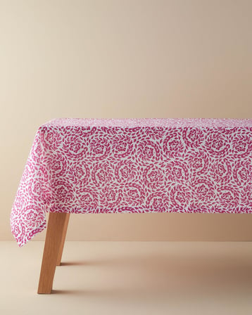Home Carnival Floral Polyester Masa Örtüsü Fuşya