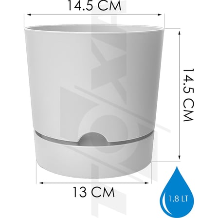 Begonya Saksı Tabaklı Drenajlı Mat Plastik Çiçek Saksısı (1 Adet, 1,8 Litre, 15cm, Beyaz)