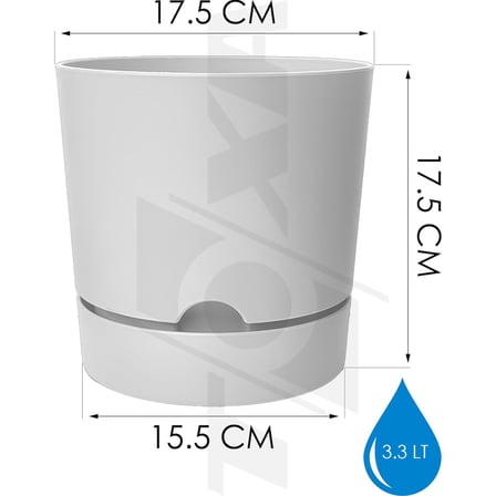 Begonya Saksı Tabaklı Drenajlı Mat Plastik Çiçek Saksısı (1 Adet, 3,3 Litre, 18cm, Beyaz)