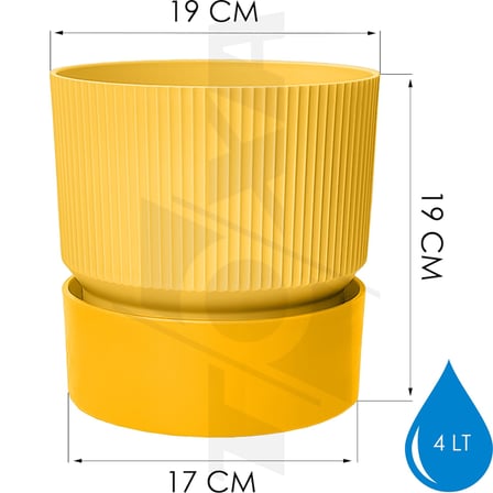Saksı Dekoratif Tabaklı Çiçek Kaktüs Saksısı Mat Plastik (1 Adet, Sarı, 4 Litre)