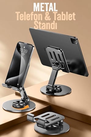 Tutucu Masaüstü Telefon Tablet Standı Yüksek Kalite Metal Katlanabilir 360 Dönen Ayarlı S013