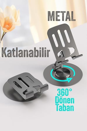 Tutucu Masaüstü Telefon Tablet Standı Yüksek Kalite Metal Katlanabilir 360 Dönen Ayarlı S013