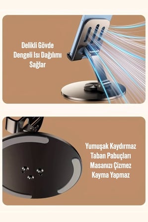 Tutucu Masaüstü Telefon Tablet Standı Yüksek Kalite Metal Katlanabilir 360 Dönen Ayarlı S013