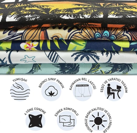 5'li-3'lü Kutu Desenli Premium Erkek Boxer Palm Horizon