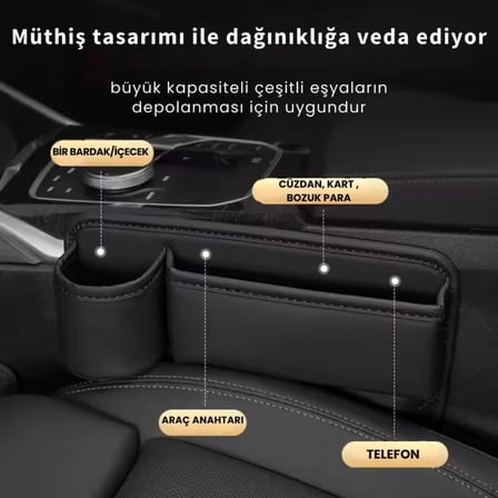 Deri Araç İçi Ön Koltuk Yanı Saklama Kutusu, Telefon, Cüzdan, Bardak Tutucu Düzenleyici Organizer