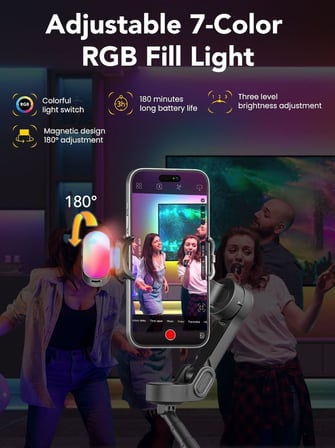 Smart X2 Akıllı Telefon Gimbal Sabitleyici, 360° Döndürme, OLED Ekran, Dahili 20 cm Uzatma Çubuğu Selfie Çubuğu, Ayarlanabilir 7 Renkli RGB Dolgu Işığı, Gece Video Çekimleri için İdeal, X2 KIT