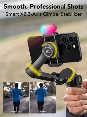 Smart X2 Akıllı Telefon Gimbal Sabitleyici, 360° Döndürme, OLED Ekran, Dahili 20 cm Uzatma Çubuğu Selfie Çubuğu, Ayarlanabilir 7 Renkli RGB Dolgu Işığı, Gece Video Çekimleri için İdeal, X2 KIT