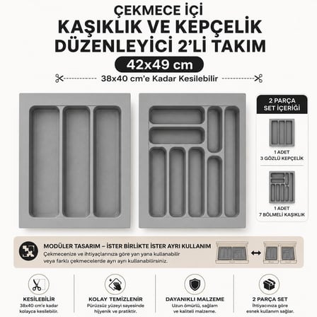 Içi Kaşıklık ve Kepçelik Düzenleyici 2'li Takım 42x49 cm (38x40 cm Kadar Kesilebilir)