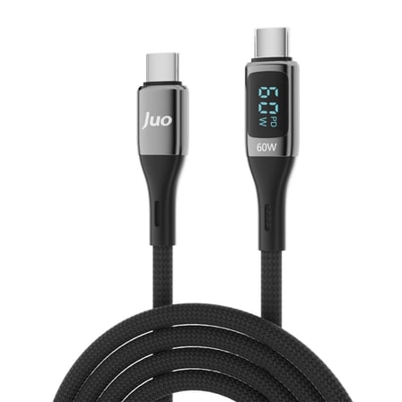 60W Dijital Led Ekranlı Örgülü USB Type-C to Type-C Hızlı Şarj ve Data Kablosu 1 Metre