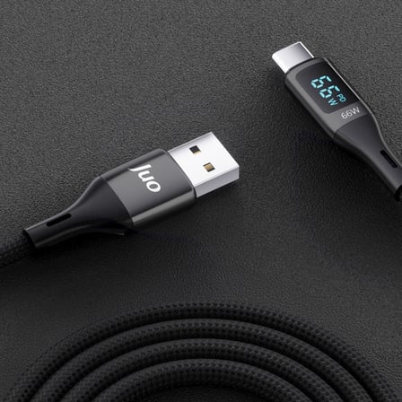 66W Dijital Led Ekranlı Örgülü USB-A to USB Type-C Hızlı Şarj ve Data Kablosu 1 Metre