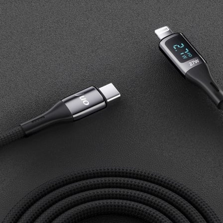 27W Dijital Led Ekranlı USB Type-C to Lightning iPhone iPad Hızlı Şarj ve Data Kablosu 1 Metre