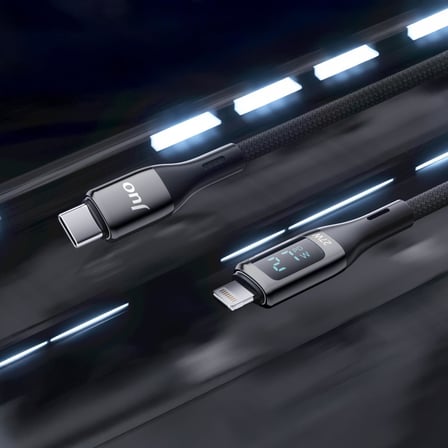 27W Dijital Led Ekranlı USB Type-C to Lightning iPhone iPad Hızlı Şarj ve Data Kablosu 1 Metre