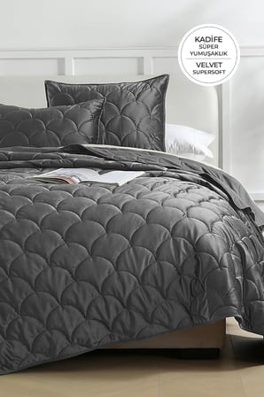 Çift Kişilik Supersoft 3 Parça Yumuşak Elyaf Dolgulu Çeyizlik Antrasit